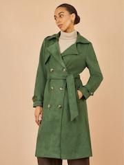 Yumi Green Faux Suede Trench Coat - Image 1 of 5