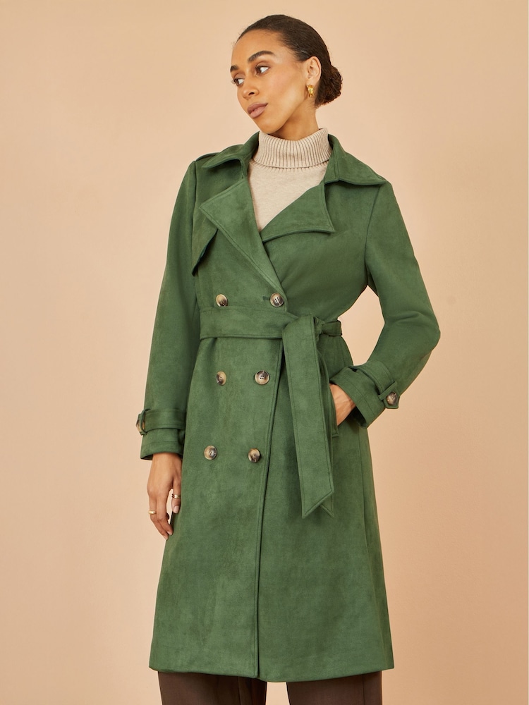 Yumi Green Faux Suede Trench Coat - Image 1 of 5 Yumi Green Faux Suede Trench Coat - Image 1 of 5