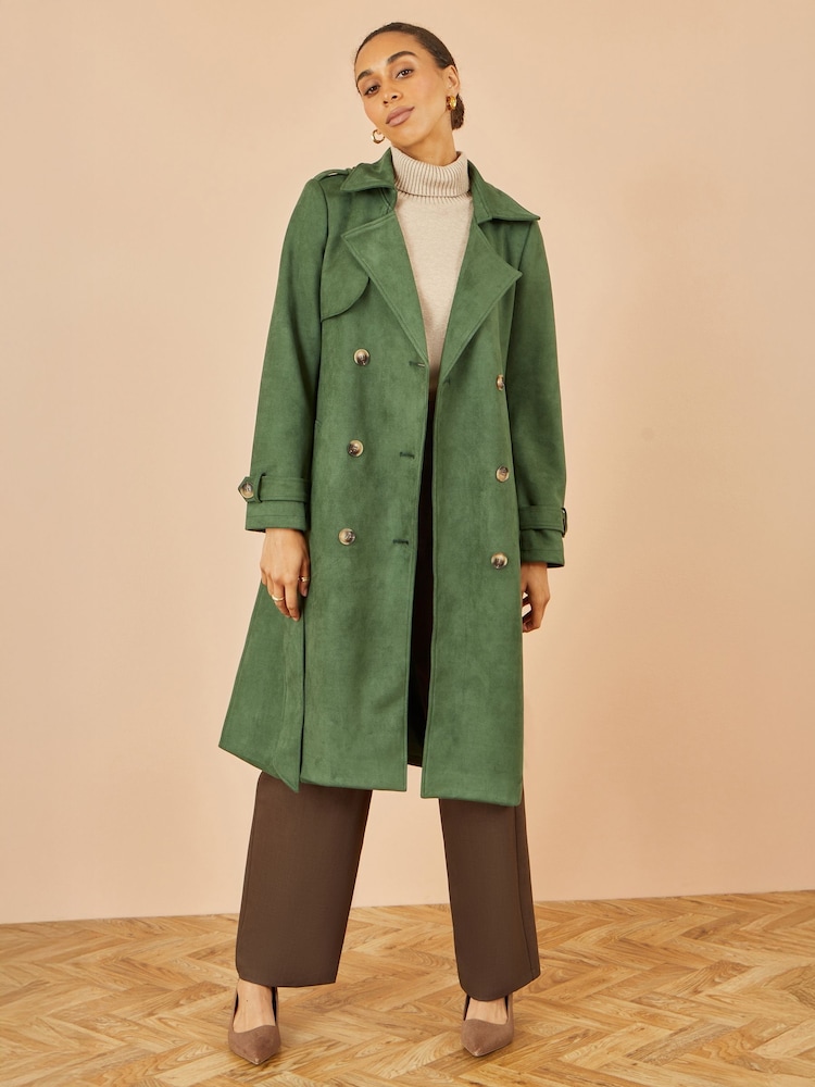 Yumi Green Faux Suede Trench Coat - Image 2 of 5 Yumi Green Faux Suede Trench Coat - Image 2 of 5