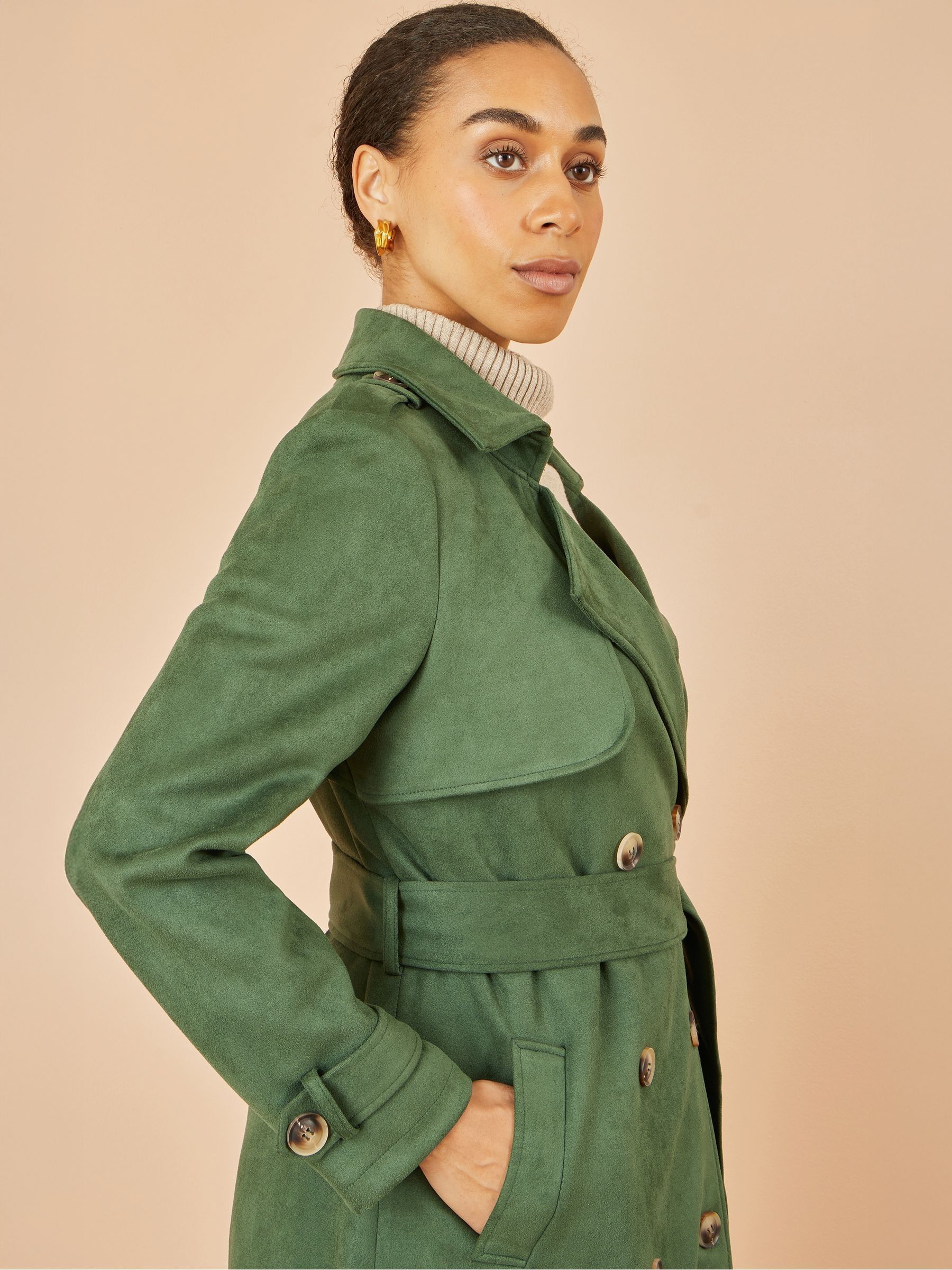 Buy Yumi Green Faux Suede Trench Coat from Next USA