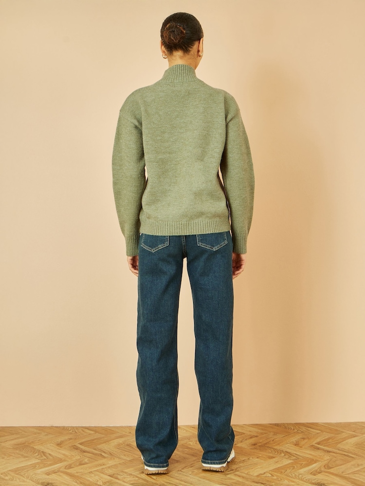Yumi Green Knitted High Neck Jumper With Appliqué Flowers - Image 5 of 5 Yumi Green Knitted High Neck Jumper With Appliqué Flowers - Image 5 of 5
