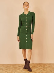 Yumi Green Rib Knit Midi Shirt Dress With Snaffle Belt - Image 3 of 4