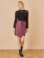 Yumi Black Flocked Floral Stretch Mesh Top With Long Sleeves - Image 2 of 5