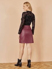 Yumi Black Flocked Floral Stretch Mesh Top With Long Sleeves - Image 5 of 5