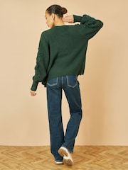 Yumi Green Edge to Edge Cardigan With Flower Detail Sleeves - Image 2 of 5