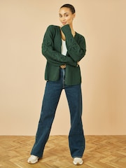 Yumi Green Edge to Edge Cardigan With Flower Detail Sleeves - Image 3 of 5