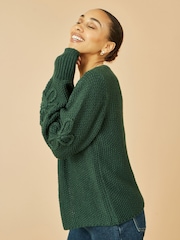 Yumi Green Edge to Edge Cardigan With Flower Detail Sleeves - Image 4 of 5