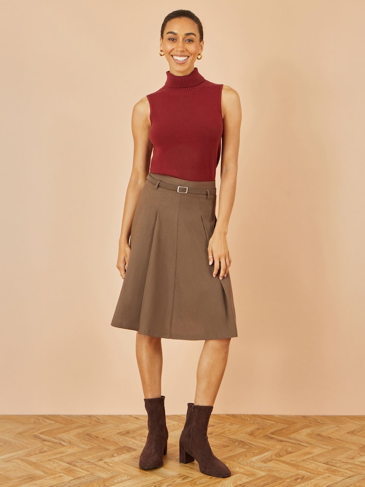 Yumi Brown Pleated Midi Skirt With Matching Belt - Image 1 of 4 Yumi Brown Pleated Midi Skirt With Matching Belt - Image 1 of 4