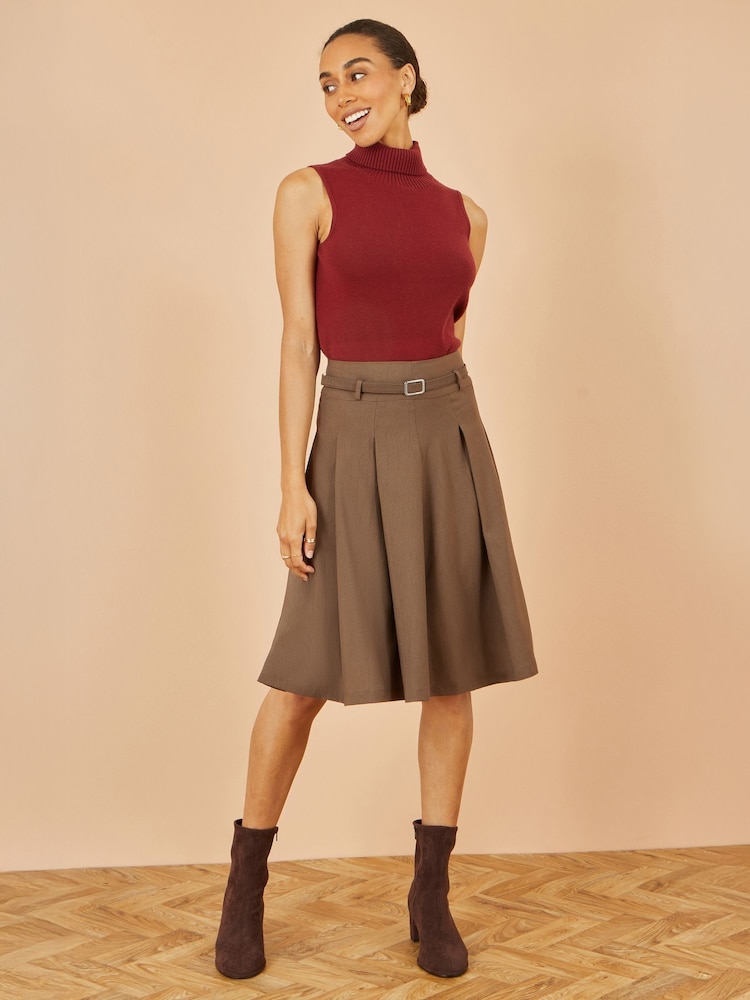 Yumi Brown Pleated Midi Skirt With Matching Belt - Image 2 of 4 Yumi Brown Pleated Midi Skirt With Matching Belt - Image 2 of 4