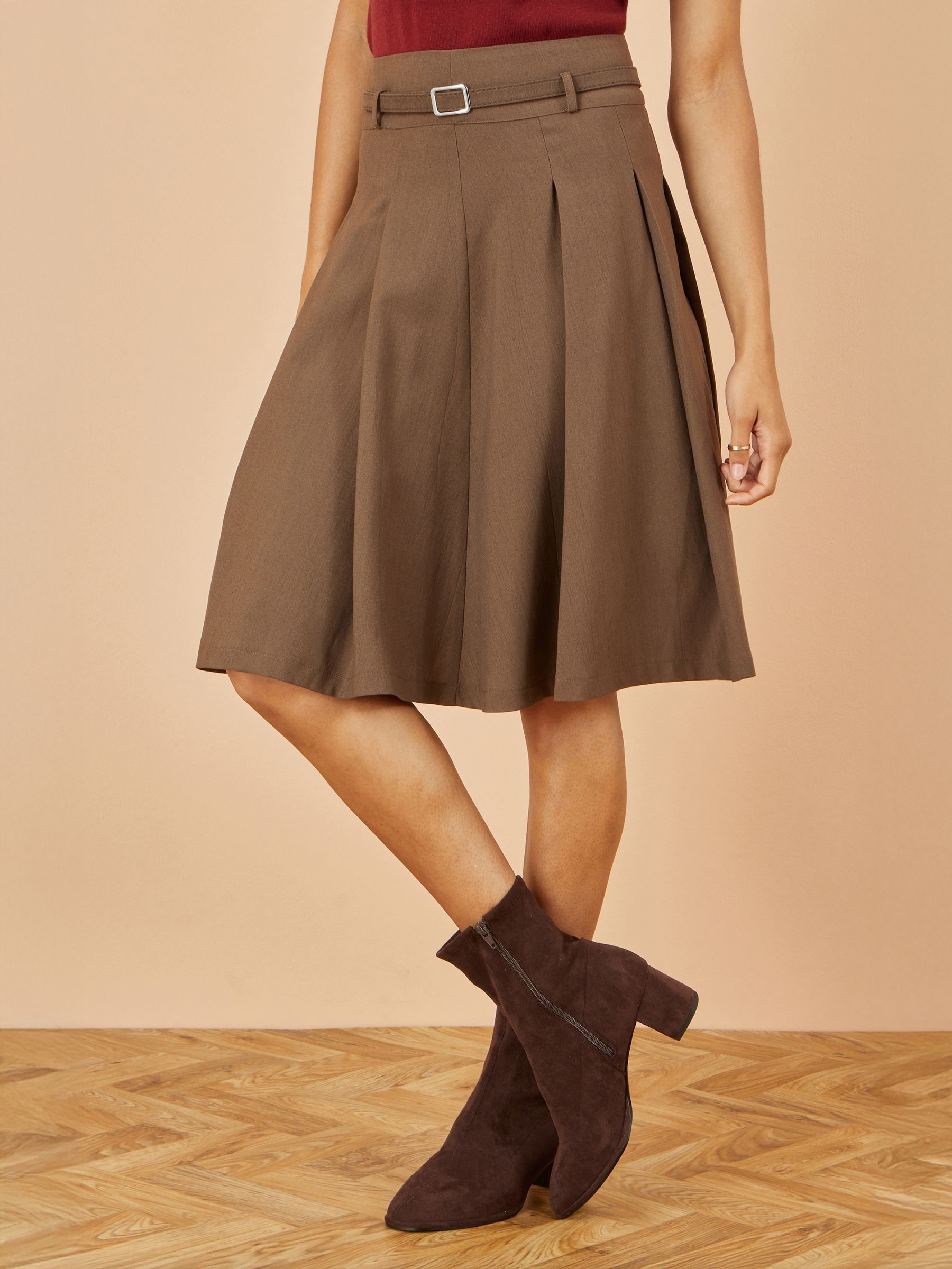 Buy Yumi Brown Pleated Midi Skirt With Matching Belt from Next USA