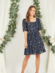 Yumi Blue Star Print Skater Dress - Image 1 of 4