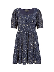 Yumi Blue Star Print Skater Dress - Image 4 of 4
