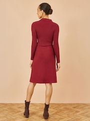 Yumi Red Rib Knit Midi Shirt Dress With Snaffle Belt - Image 4 of 4
