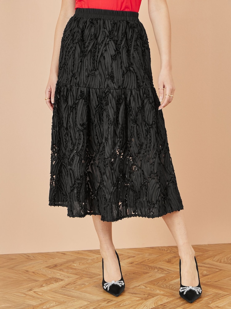 Yumi Black Mesh Applique Sequin Midi Skirt - Image 3 of 3 Yumi Black Mesh Applique Sequin Midi Skirt - Image 3 of 3