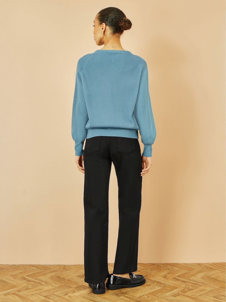 Yumi Blue Relaxed Fit Cardigan With Stitch Detail - Image 4 of 4 Yumi Blue Relaxed Fit Cardigan With Stitch Detail - Image 4 of 4