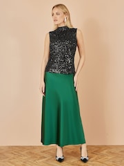 Yumi Green Satin Midi Skirt - Image 1 of 3