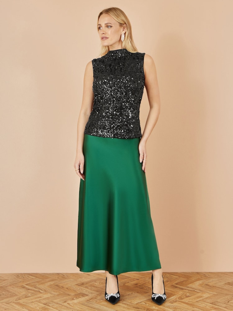 Yumi Green Satin Midi Skirt - Image 1 of 3 Yumi Green Satin Midi Skirt - Image 1 of 3