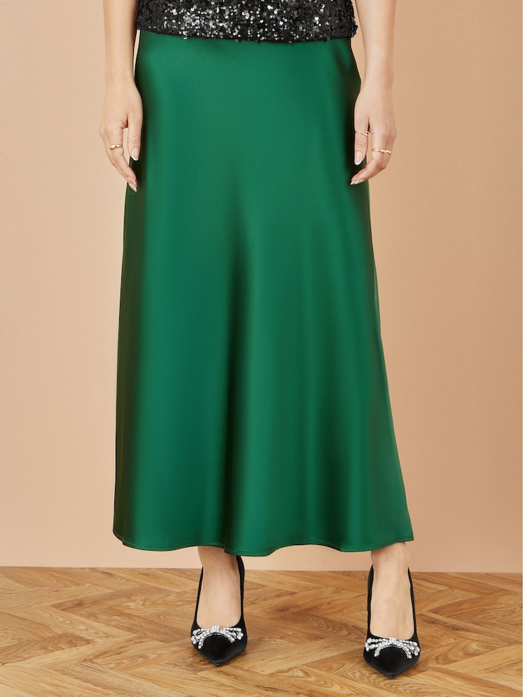 Yumi Green Satin Midi Skirt - Image 3 of 3 Yumi Green Satin Midi Skirt - Image 3 of 3