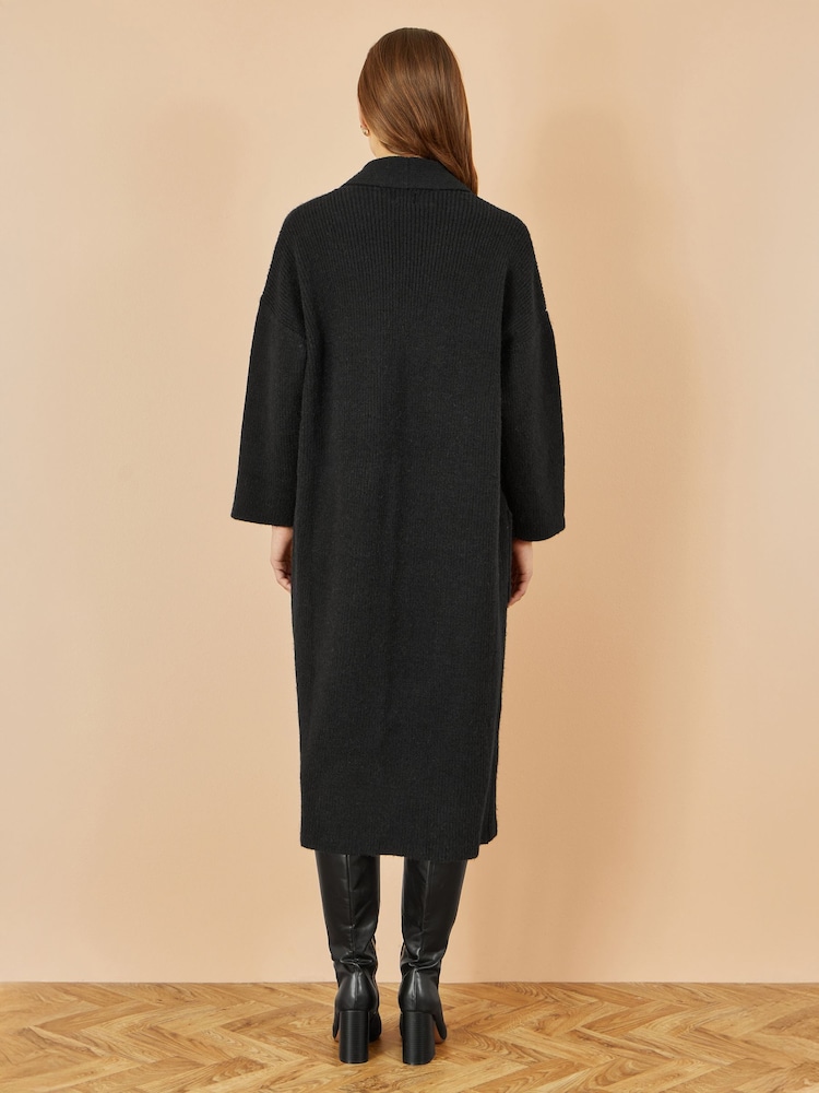 Yumi Black Knitted Maxi Cardigan With Pockets - Image 4 of 4 Yumi Black Knitted Maxi Cardigan With Pockets - Image 4 of 4