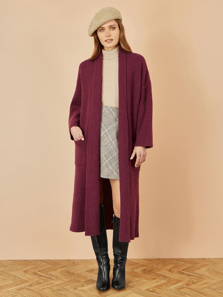 Yumi Red Knitted Maxi Cardigan With Pockets - Image 1 of 4 Yumi Red Knitted Maxi Cardigan With Pockets - Image 1 of 4