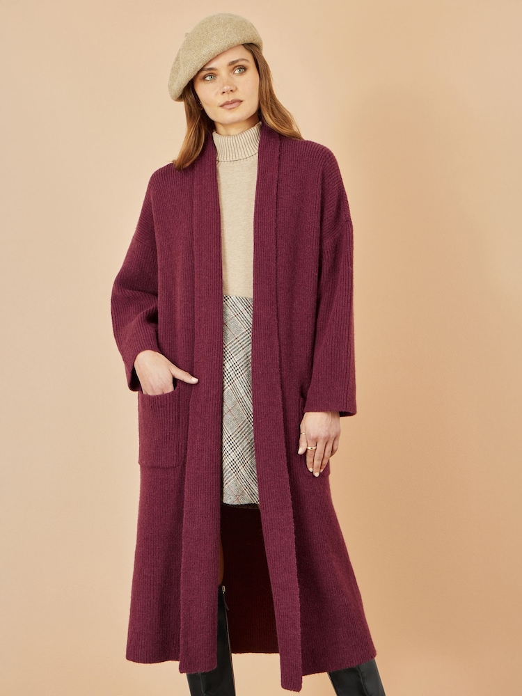 Yumi Red Knitted Maxi Cardigan With Pockets - Image 2 of 4 Yumi Red Knitted Maxi Cardigan With Pockets - Image 2 of 4