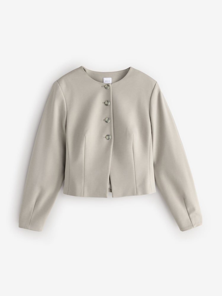 Neutral Long Sleeve Round Neck Ponte Blazer - Image 1 of 1