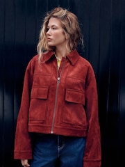 Rust Brown Faux Suede Zip Through Jacket - Image 1 of 8