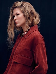 Rust Brown Faux Suede Zip Through Jacket - Image 3 of 8
