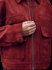 Rust Brown Faux Suede Zip Through Jacket - Image 5 of 8