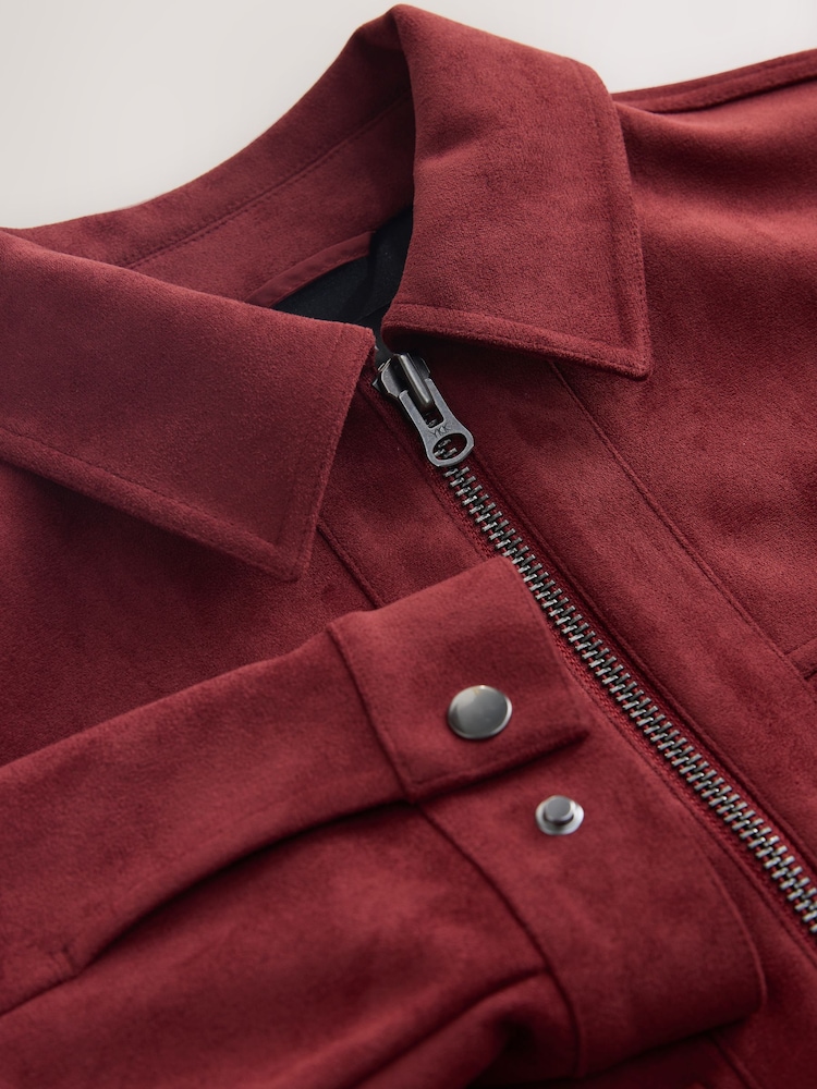 Rust Brown Faux Suede Zip Through Jacket - Image 8 of 8