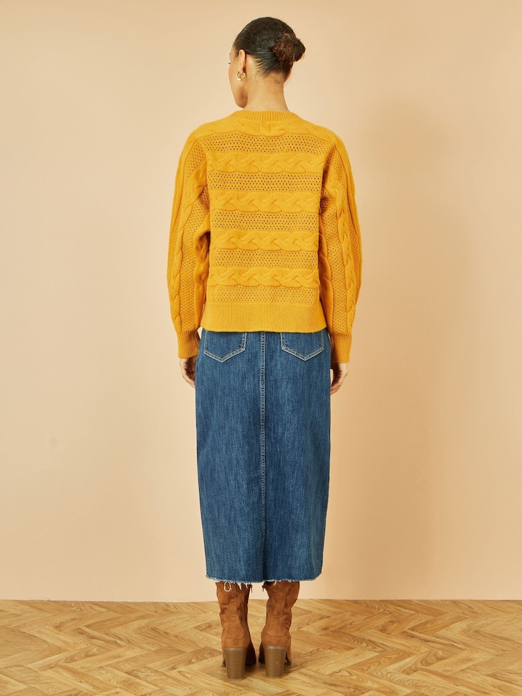 Yumi Yellow Cable Knit Relaxed Fit Jumper - Image 2 of 5