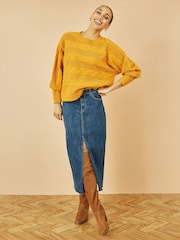 Yumi Yellow Cable Knit Relaxed Fit Jumper - Image 3 of 5