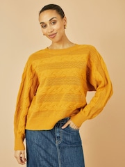 Yumi Yellow Cable Knit Relaxed Fit Jumper - Image 4 of 5