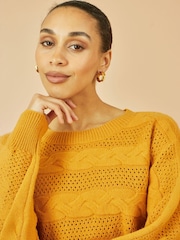 Yumi Yellow Cable Knit Relaxed Fit Jumper - Image 5 of 5