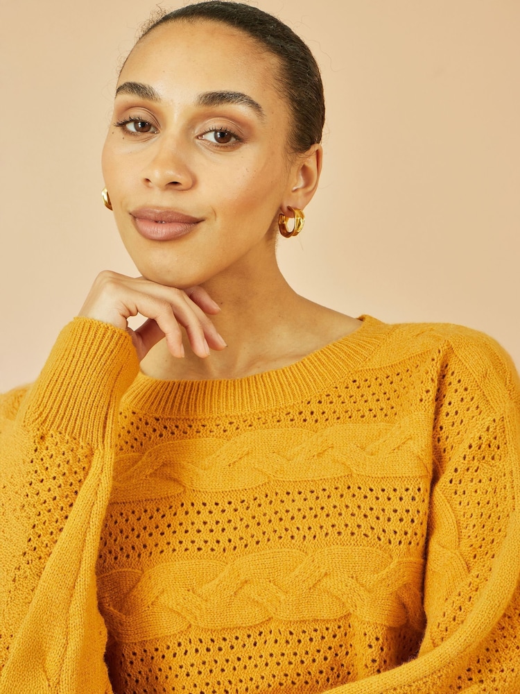 Yumi Yellow Cable Knit Relaxed Fit Jumper - Image 5 of 5 Yumi Yellow Cable Knit Relaxed Fit Jumper - Image 5 of 5