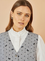 Yumi Grey Bow Print Pinafore Dress With Button Up - Image 4 of 4
