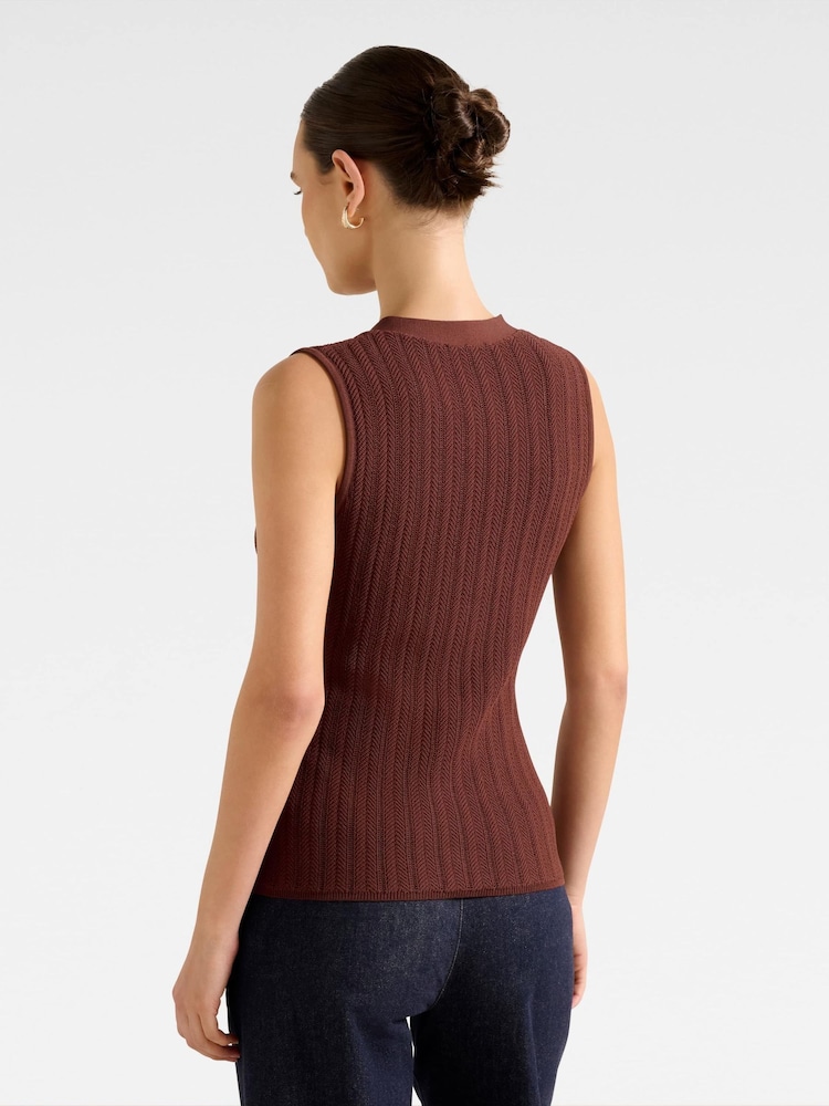 Forever New Brown Ivy Pointelle Waistcoat - Image 2 of 5 Forever New Brown Ivy Pointelle Waistcoat - Image 2 of 5