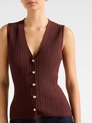Forever New Brown Ivy Pointelle Waistcoat - Image 3 of 5