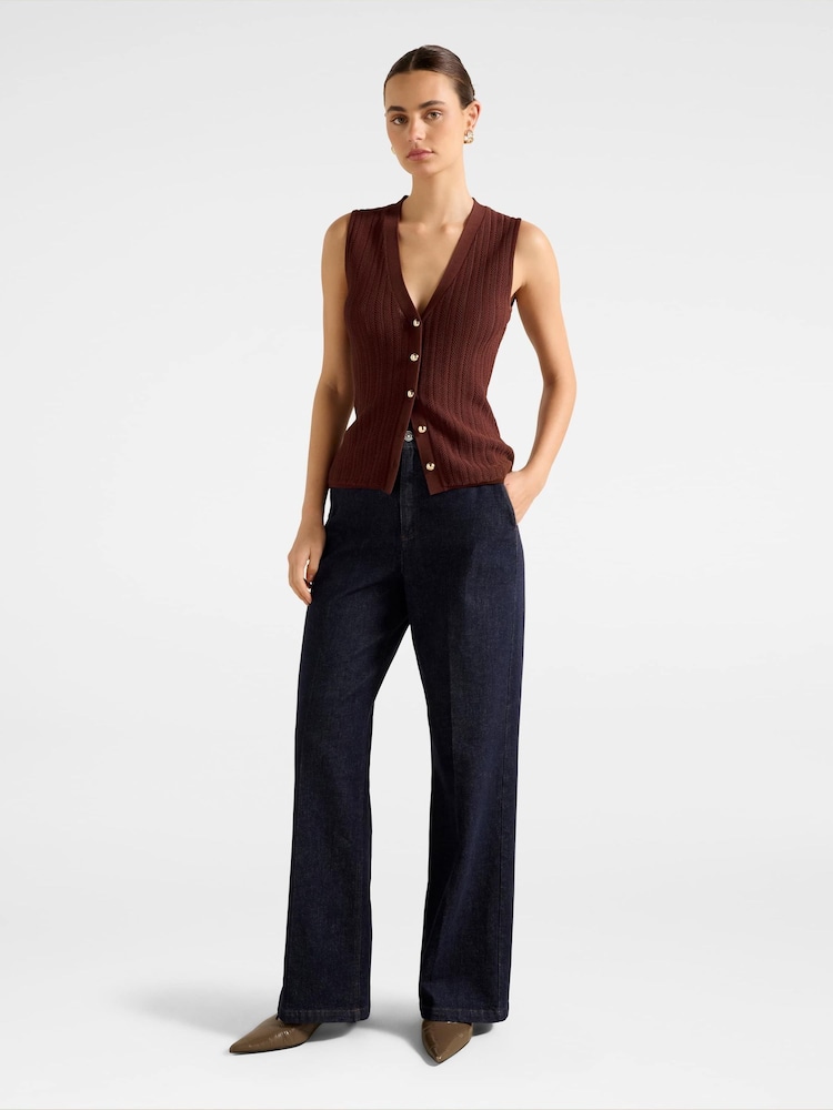 Forever New Brown Ivy Pointelle Waistcoat - Image 5 of 5