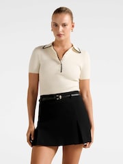 Forever New Cream Reagan Contrast Trim Polo Top - Image 1 of 5