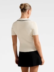 Forever New Cream Reagan Contrast Trim Polo Top - Image 2 of 5