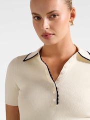 Forever New Cream Reagan Contrast Trim Polo Top - Image 3 of 5