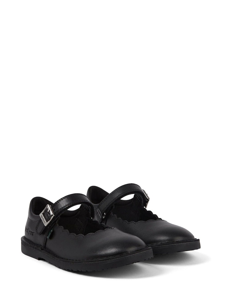 Kickers Black Junior Girls Adlar MJ Scallop Leather Shoes - Image 1 of 6