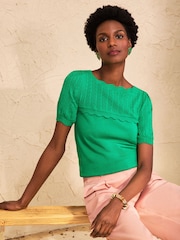 Love & Roses Green Scallop Neck Short Sleeve Knitted Top - Image 4 of 4