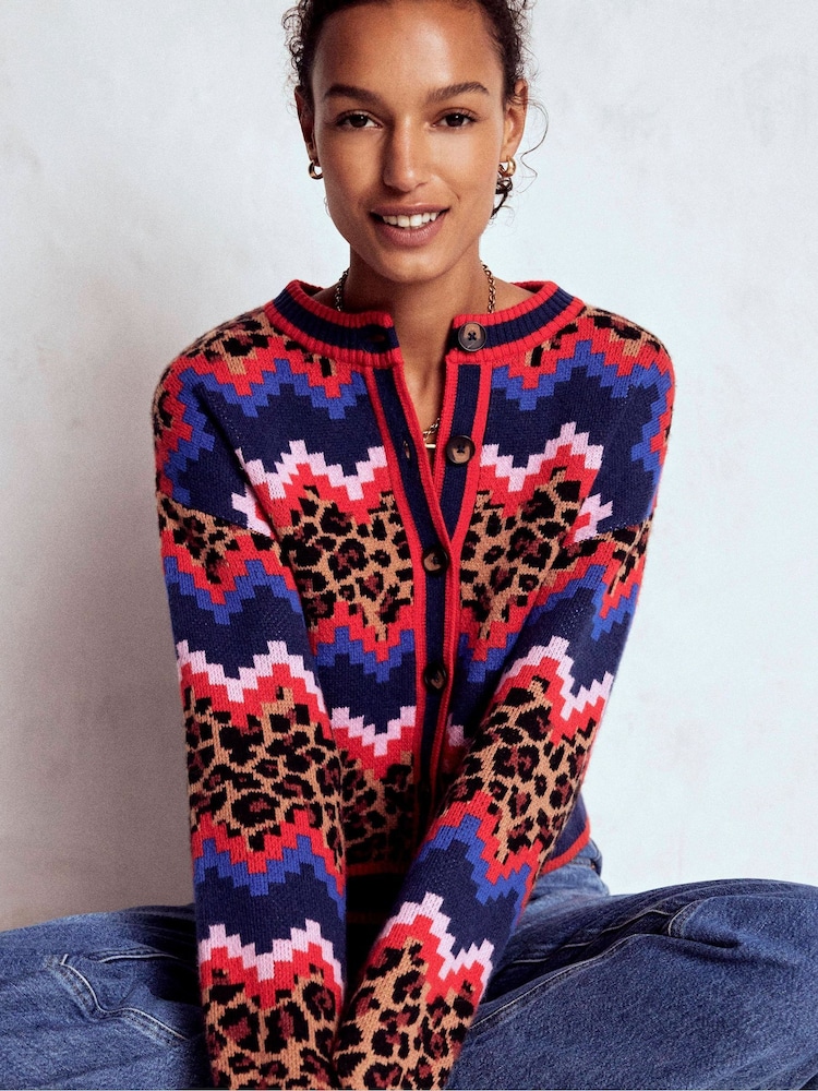 Boden Red Abi Jacquard Cardigan - Image 1 of 7 Boden Red Abi Jacquard Cardigan - Image 1 of 7