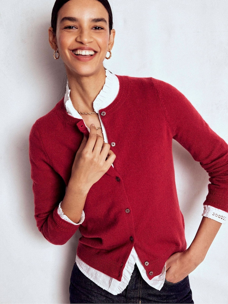 Boden Red Eva Cashmere Crew Cardigan - Image 2 of 7
