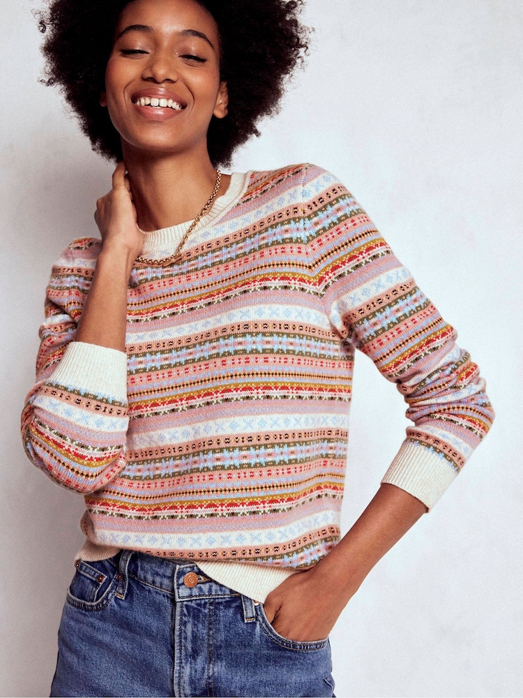 Boden Cream Edie Fair Isle Jumper - Image 1 of 7