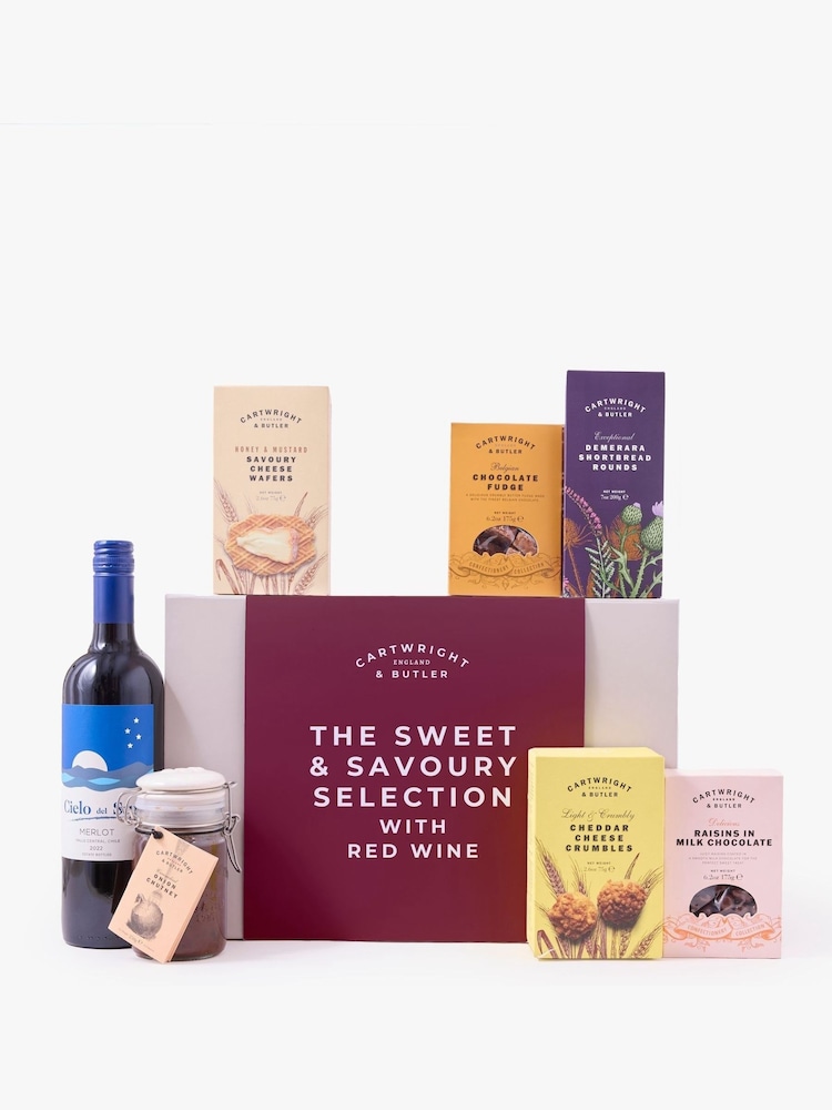 Cartwright & Butler Sweet and Savoury Gift Box with Red Wine - Image 2 of 2 Cartwright & Butler Sweet and Savoury Gift Box with Red Wine - Image 2 of 2