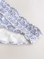 白色/蓝色贝壳 - 波点高腿比基尼下装 - 3的图像2｝