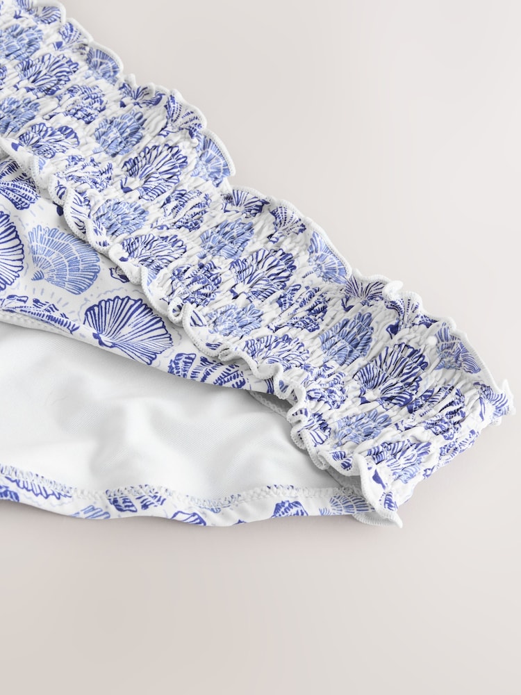 白色/蓝色贝壳 - 波点高腿比基尼下装 - 3的图像2｝